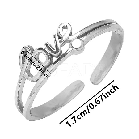 Stylish LOVE Letter Design 304 Stainless Steel Open Cuff Ring for Women YU4373-1-1
