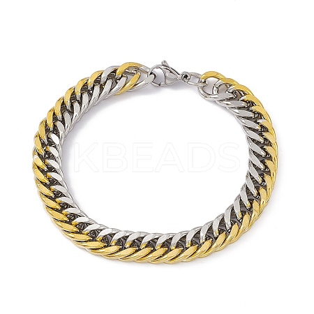 Two Tone PVD Vacuum Plating 201 Stainless Steel Curb Chain Bracelet with 304 Stainless Steel Clasps for Men Women BJEW-M235-02B-GP-1