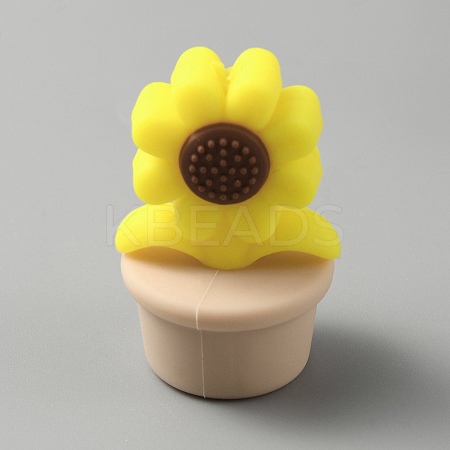 Sunflower Silicone Beads LS-SIL-WH0008-40B-1