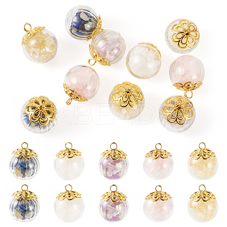 10 Pcs Natural Citrine & Amethyst & Rose Quartz & White Jade & Lapis Lazuli Pendants PALLOY-TA00205-1