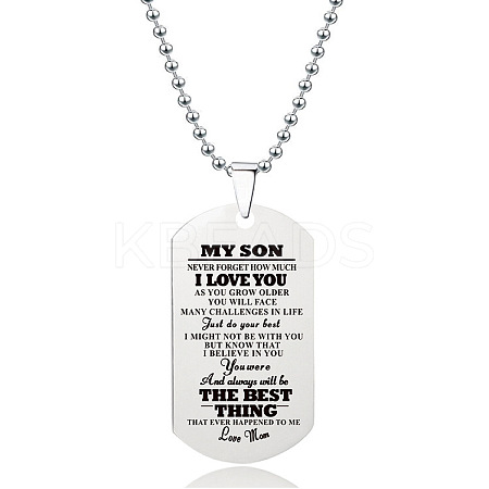 201 Stainless Steel To My Son Dog Tag Pendant Ball Chain Necklaces FS-WG527E6-18-1