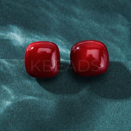 Square Brass & Plastic Stud Earrings for Women EJEW-G425-01G-01-1