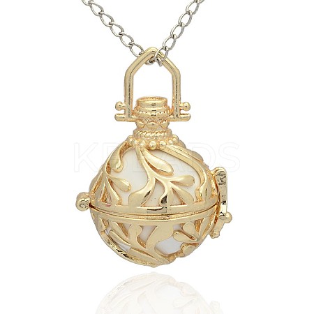 Golden Tone Brass Hollow Round Cage Pendants LS-KK-J236-09G-1
