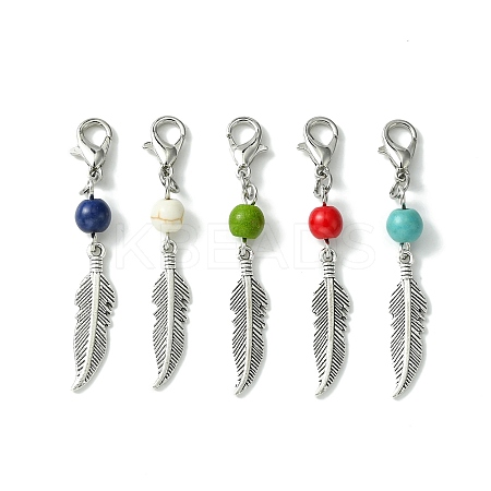 30Pcs 5 Colors Alloy Feather Pendant Decorations HJEW-JM01379-30B-1