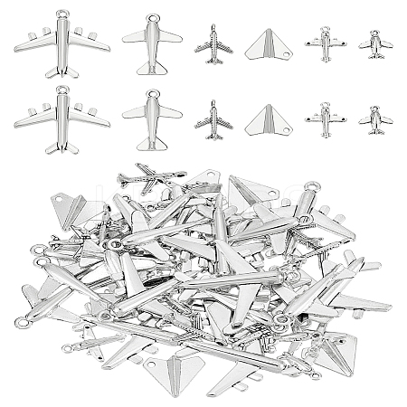 60Pcs 6 Styles Tibetan Style Zinc Alloy Passenger Airplane Pendants FIND-LP0001-94-1