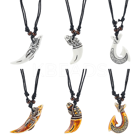 6Pcs 6 Style Resin Pendant Necklaces Set NJEW-FI0001-27-1