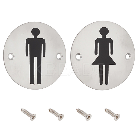 2 Sets 2 Style 201 Stainless Steel Toilet Signs DIY-UN0001-87-1