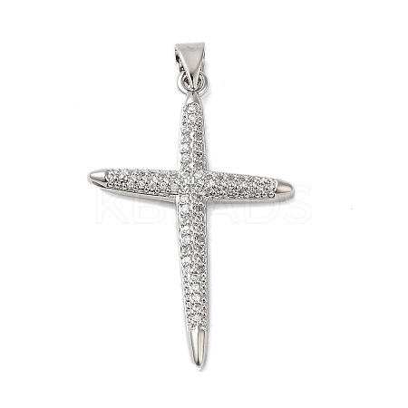 Rack Plating Brass & Clear Cubic Zirconia Pendants KK-S372-24P-1