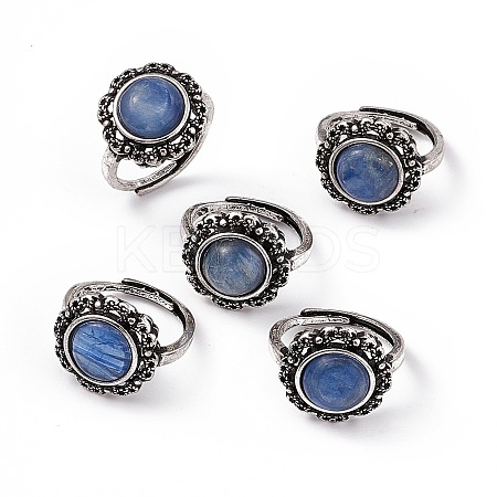 Flower Natural Kyanite Adjustable Rings RJEW-E067-08AS-02-1