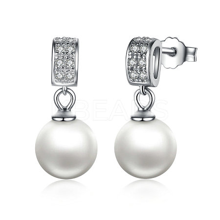 Anti-Tarnish Rhodium Plated 925 Sterling Silver Cubic Zirconia Stud Earrings EJEW-FF0002-12-1
