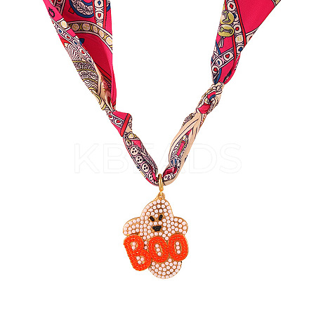 Alloy Enamel Halloween Ghost Pendant Necklaces with Printed Cloth Scarf FS-WGF78C2-02-1