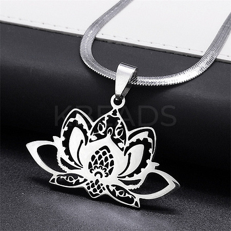 201 Stainless Steel Chakra Lotus Flower Hollow Pendant Necklaces LS-NJEW-K283-29P-1