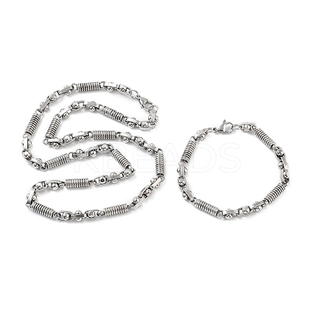 Anti-Tarnish 201 Stainless Steel Column Link Chain Necklace & Bracelets Set SJEW-G083-10P-1