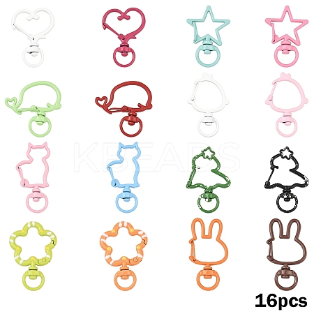 16Pcs 8 Styles Spray Painted Eco-Friendly Alloy Swivel Snap Hooks Clasps FIND-YW0009-27-1