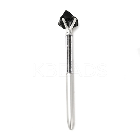 Raw Natural Obsidian Chip on Top Ball-Point Pen AJEW-G063-01D-1