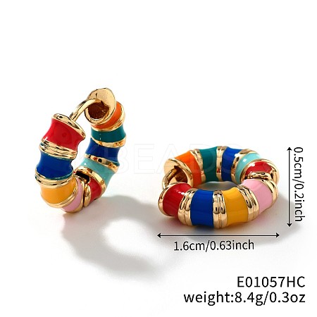 Brass Striped Enamel Bamboo Hoop Earrings YF1194-4-1