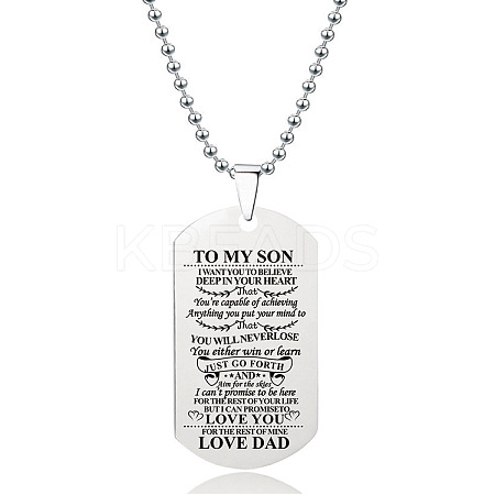 201 Stainless Steel To My Son Dog Tag Pendant Ball Chain Necklaces FS-WG527E6-19-1