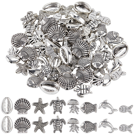 80Pcs 8 Styles Tibetan Style Alloy Beads TIBEB-SC0001-37-1
