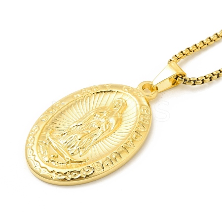 Stainless Steel Virgin Mary Pendant Necklace with Box Chains for Women NJEW-E066-01G-1