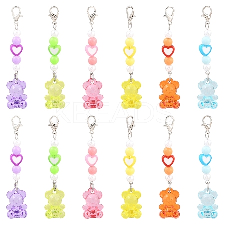 12Pcs 6 Style Acrylic & Alloy Enamel Bear Pendant Decorations HJEW-YW00172-1
