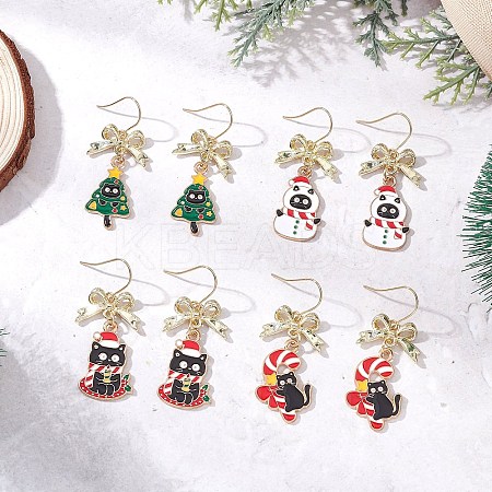 4 Pairs 4 Styles Christmas Theme Alloy Enamel Dangle Earrings EJEW-JE06562-1