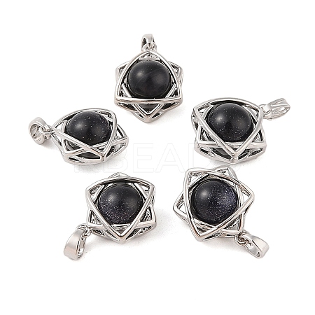 Synthetic Blue Goldstone Round Pendants G-M440-04H-P-1