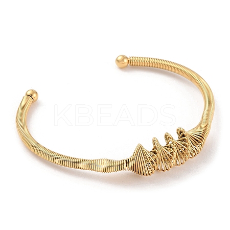Ion Plating(IP) 304 Stainless Steel Wire Wrap Open Cuff Bangle BJEW-A139-03G-1