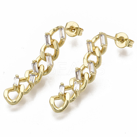 Brass Micro Pave Clear Cubic Zirconia Dangle Stud Earrings X-EJEW-N011-12G-NF-1