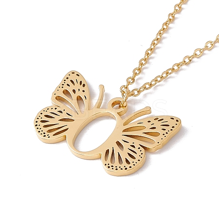 Initial Letter with Butterfly Pendant Necklace LS-NJEW-C026-01G-O-1