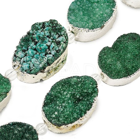 Silver Plated Dyed Oval Natural Drusy Quartz Crystal Beads Strands G-F144-02-S-1