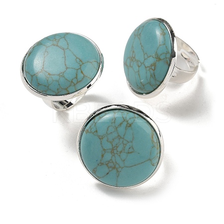 Synthetic Turquoise Round Adjustable Rings RJEW-K371-09S-16-1