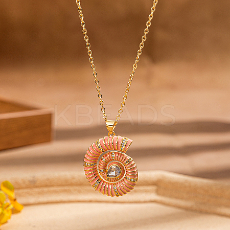 Ocean Beach Shell Brass Enamel Pendant Necklace DG8777-1-1