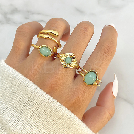 4Pcs Oval/Teardrop Alloy Resin Finger Rings FS-WG08CD1-07-1