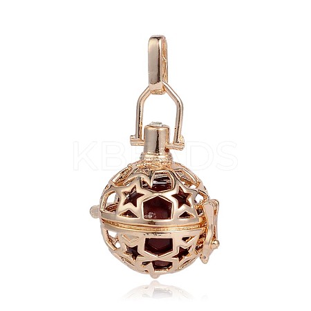 Golden Plated Brass Hollow Round Cage Pendants KK-J226-15G-1