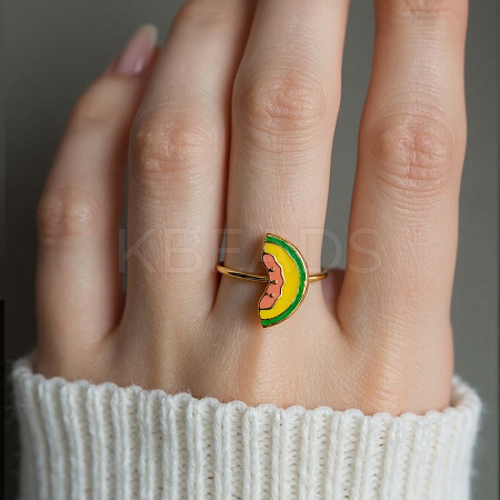 Adjustable 304 Stainless Steel Enamel Cuff Rings for Women RJEW-B152-01G-01-1