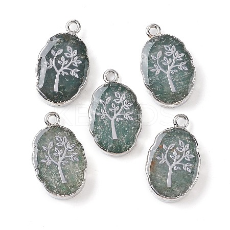Natural Green Aventurine Oval Pendants G-C102-07P-05-1
