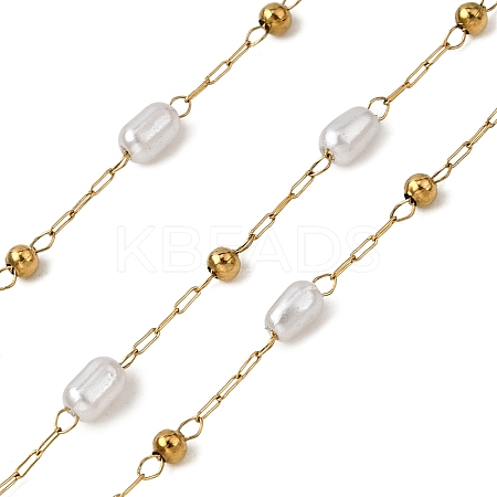 Handmade 304 Stainless Steel ABS Plastic Pearl Beaded Oval Link Chains CHS-L032-01G-01-1