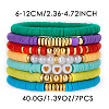 7Pcs Heart Pattern Polymer Clay & Plastic Pearl & CCB Plastic Beaded Stretch Bracelet Set for Women FS-WG634BB-18-1
