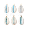 6Pcs 6 Styles Natural Cowrie Shell & Glass Seed Beads Pendants PALLOY-JF02759-01-1