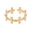 Ion Plating(IP) 304 Stainless Steel Cross Open Cuff Ring for Women RJEW-K245-26G-2