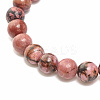 Natural Rhodonite Round Beaded Stretch Bracelet with Bullet Shape Charm BJEW-JB08310-01-5
