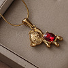 304 Stainless Steel with Red Glass Bear Pendant Necklaces for Women PA5495-2