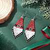 304 Stainless Steel Glass Seed Beads Christmas Hat Dangle Earrings EJEW-MZ00528-1