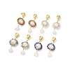 4 Pair 4 Style Natural Mixed Gemstone & Shell Pearl Beaded Flower Dangle Stud Earrings EJEW-JE05076-1