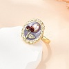 Flower Pattern Brass Enamel & Natural Freshwater Pearl Open Cuff Rings for Women RJEW-G342-01G-02-2
