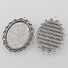 Tibetan Style Antique Silver Alloy Flat Oval Pendant Cabochon Settings TIBEP-M022-58AS-2