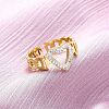 304 Stainless Steel with Rhinestone Adjustable Cuff Rings RJEW-Q020-16G-1