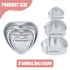 3 Bags 3 Styles Heart Aluminium Alloy Cake Mold Rings AJEW-DC0002-06-2