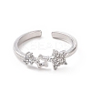 Clear Cubic Zirconia Hollow Out Star Open Cuff Ring RJEW-E072-23P-2