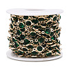 Medium Sea Green Faceted Glass Beaded Flat Round Link Chains KK-TAC0020-02G-RS-1
